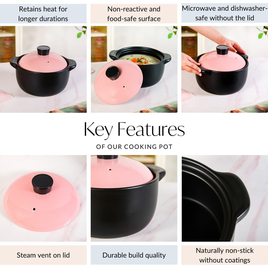 Flamora Ceramic Cooking Pot Pink 3600ml