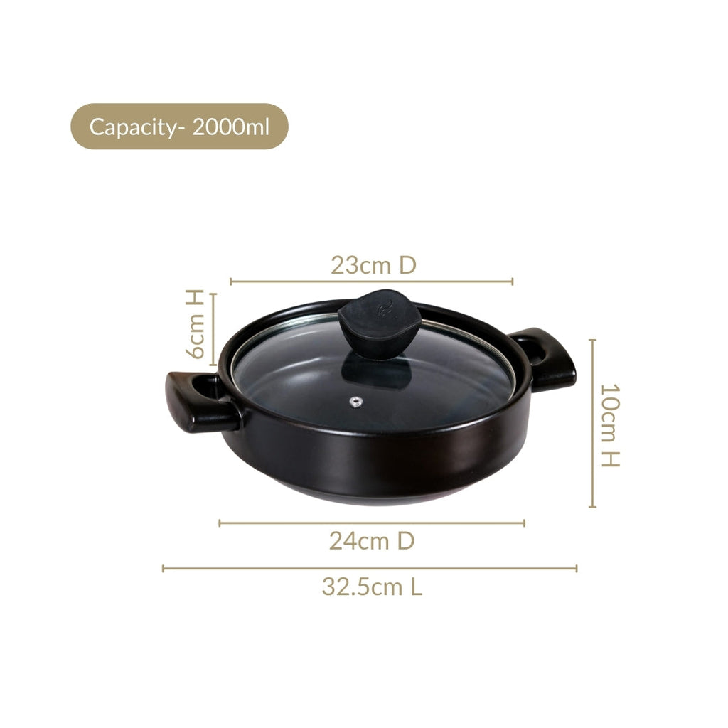 Classic Black Korean Ceramic Cooking Pot 2000ml