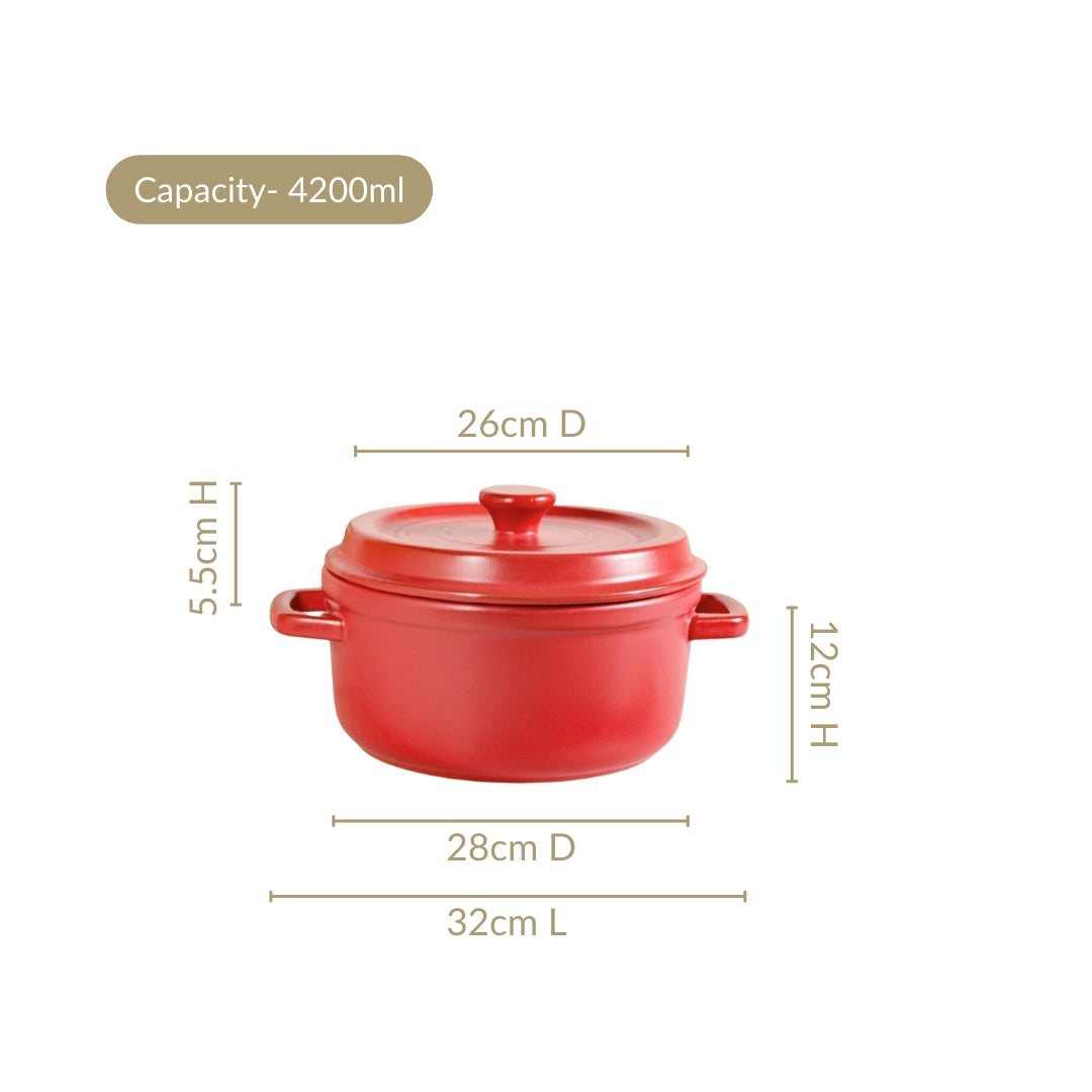 Matte Red Ceramic Cocotte Cooking Pot 4200ml