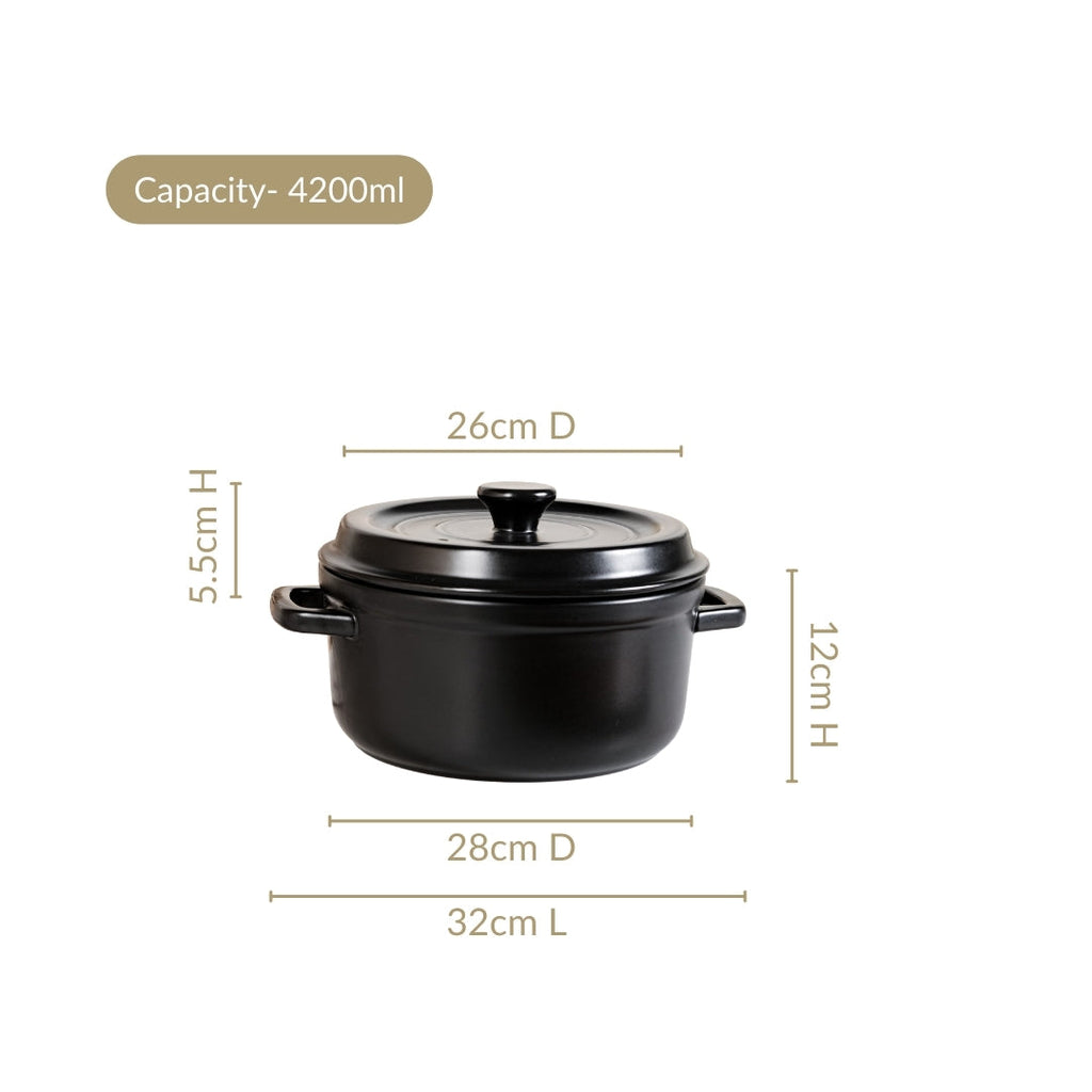 Matte Black Ceramic Cocotte Cooking Pot 4200ml