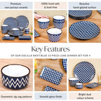 Oscilla Navy Blue 16 Piece Luxe Dinner Set For 4