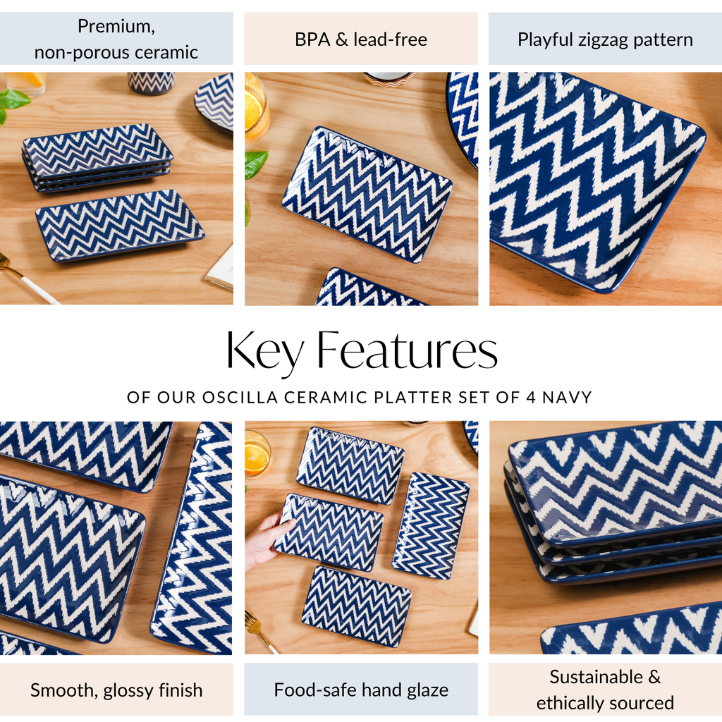 Navy Oscilla Ceramic Platter Set Of 4 7 Inch