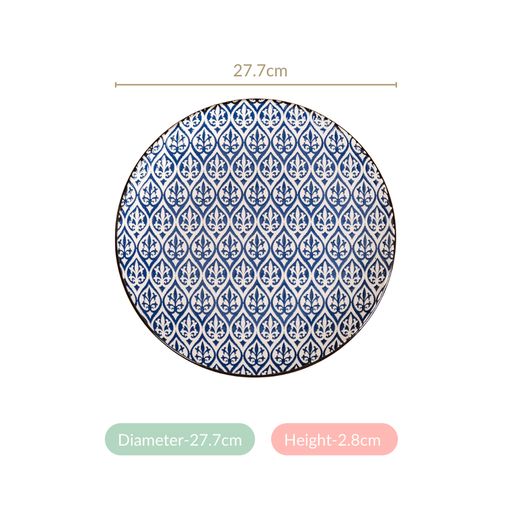 Navy Set Of 4 Baroque Ceramic Dinner Plate 11 Inch