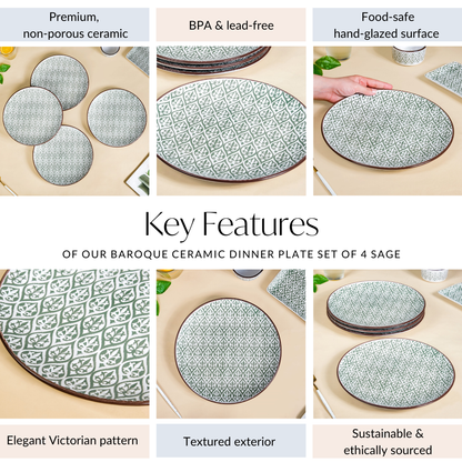 Sage Ceramic Baroque Dinner Plate Set Of 4 11 Inch