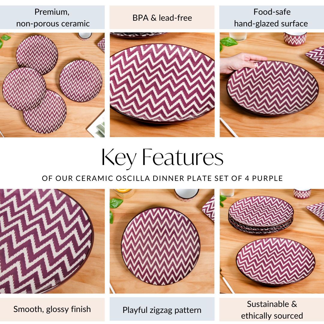 Oscilla Ceramic Dinner Plate Set of 4 Purple 11 Inch