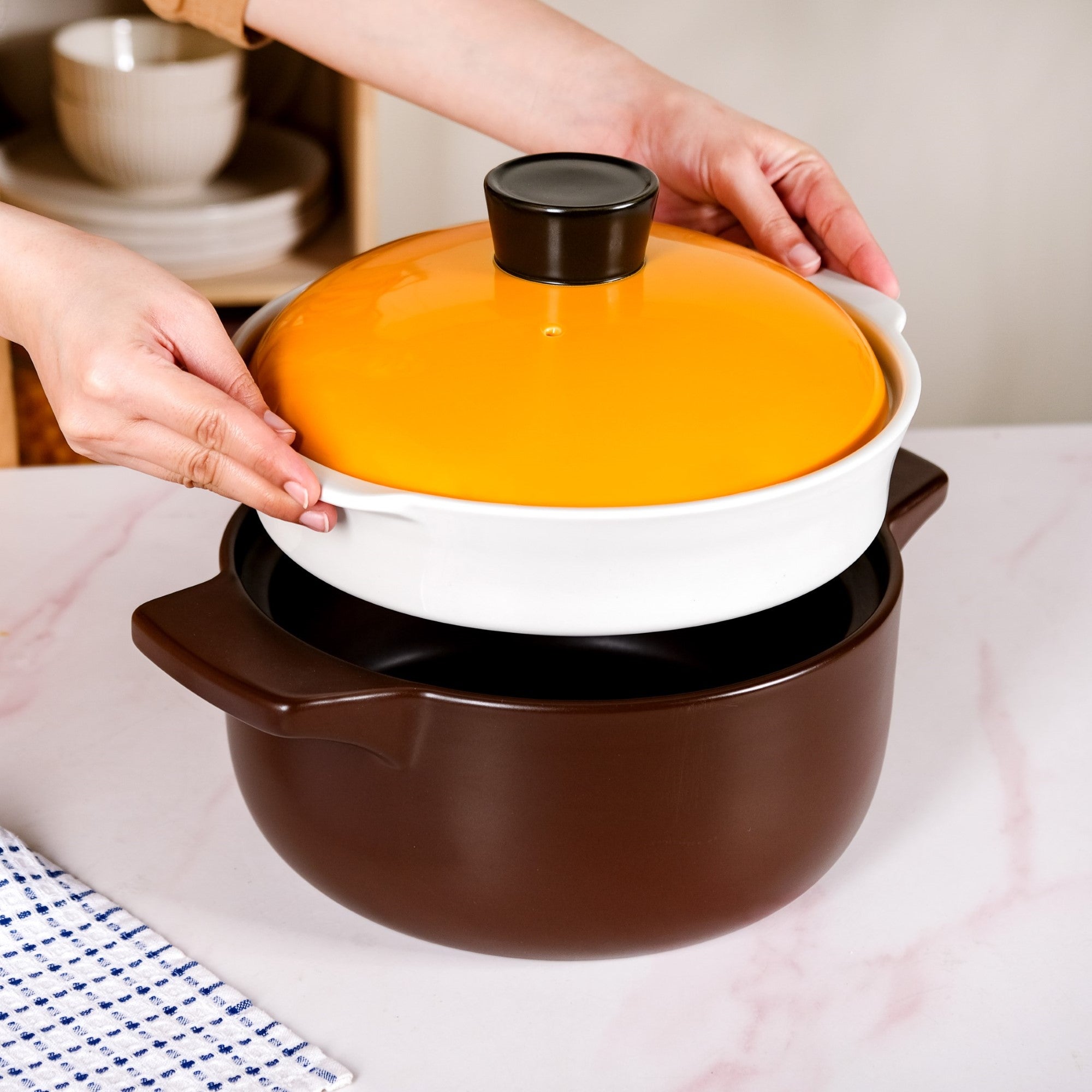 Clementine Japanese Style Ceramic Cooking Pot With Steamer 4100ml