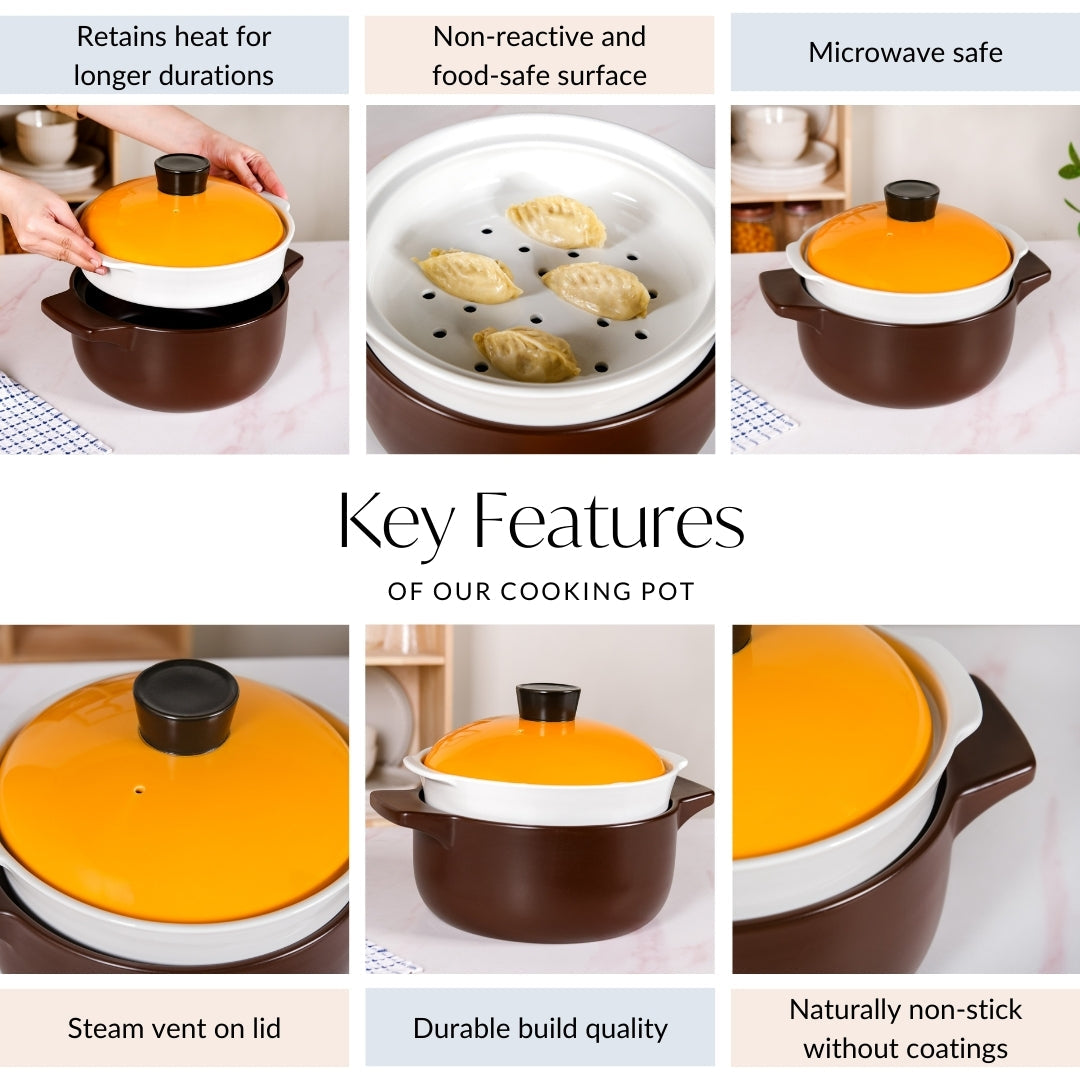 Clementine Japanese Style Ceramic Cooking Pot With Steamer 4100ml