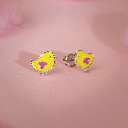 Silver Tweety Bird Kids Stud Earrings