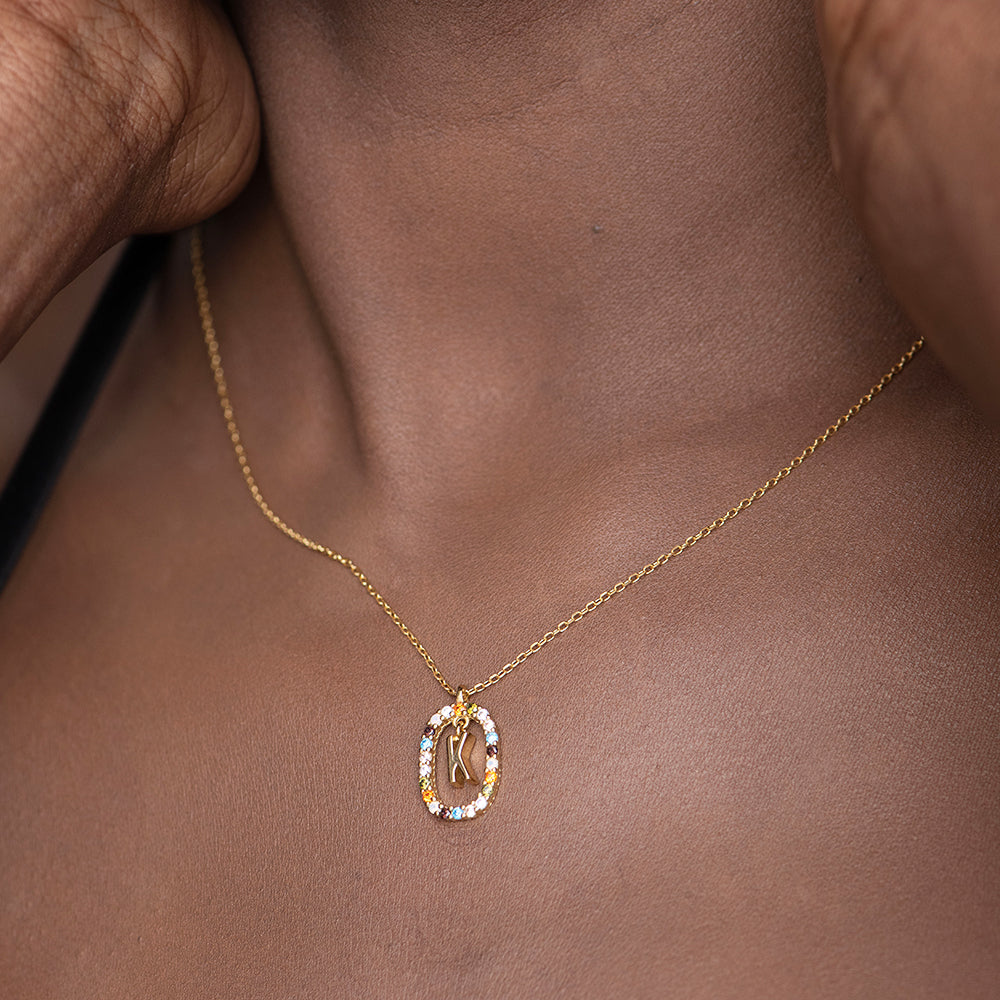 Colourful Stones Initial Necklace- 18k Gold Vermeil