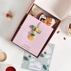 Puffy Pineapple Girl Rakhi Hamper Set Of 3 With Box And Card
