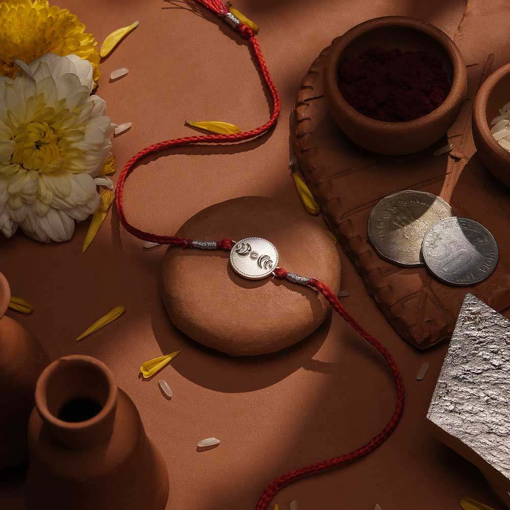 Cycle of Moon 0.01 Carat Lab-Grown Diamond 999 Silver Coin Rakhi