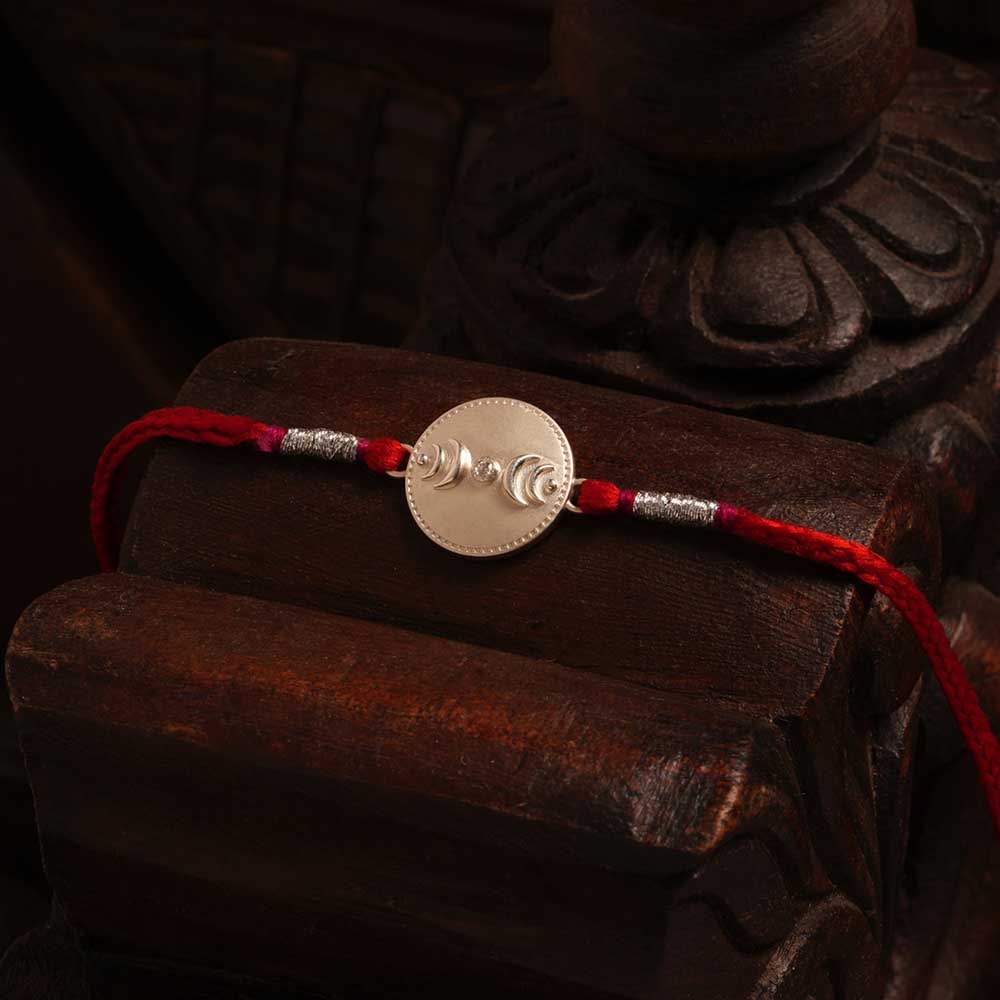 Cycle of Moon 0.01 Carat Lab-Grown Diamond 999 Silver Coin Rakhi