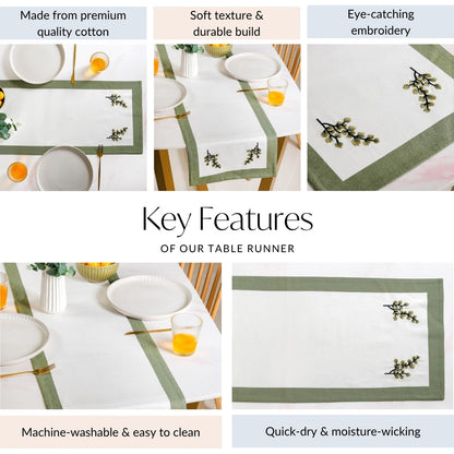Midori Pure Cotton Table Runner In Sage Green 180x36cm