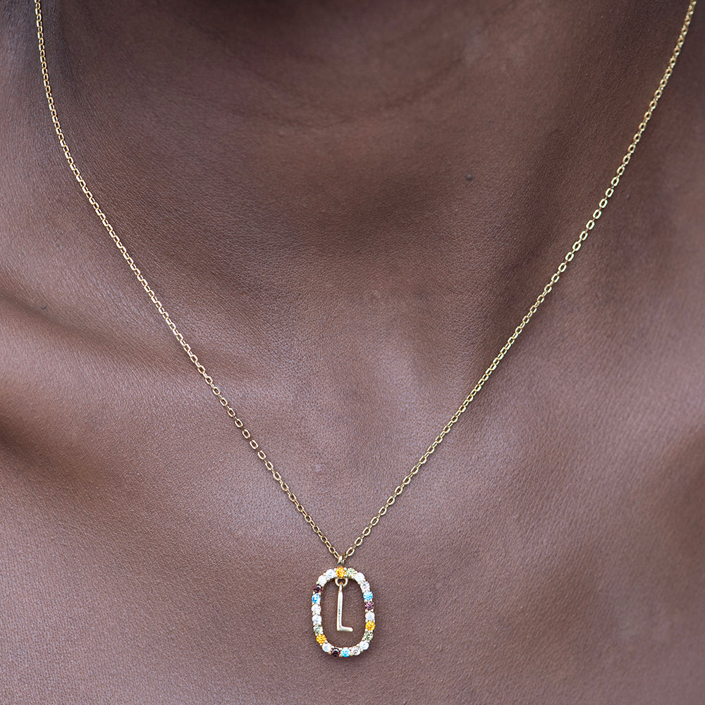 Colourful Stones Initial Necklace- 18k Gold Vermeil