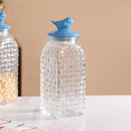 Lattice Glass Storage Container With Blue Bird Lid Set Of 2 2000ml