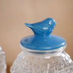 Lattice Glass Storage Container With Blue Bird Lid Set Of 2 2000ml