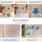 Lattice Glass Storage Container With Blue Bird Lid Set Of 2 2000ml