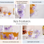 Double Wall Flower Inside Glass Insulated Mug Set Of 2 350ml