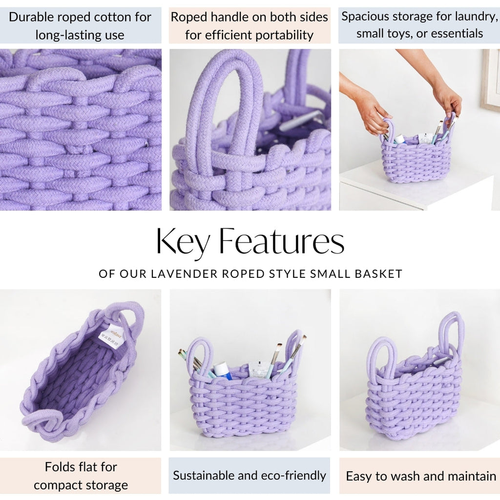 Lavender Rope Style Small Basket 21cm