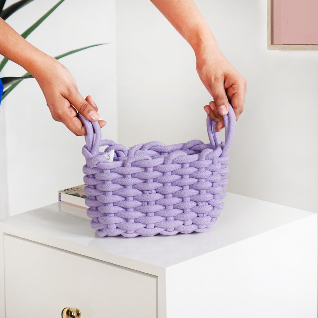 Lavender Rope Style Small Basket 21cm