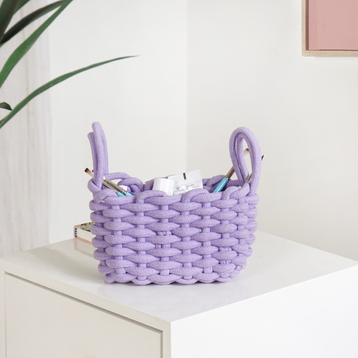 Lavender Rope Style Small Basket 21cm