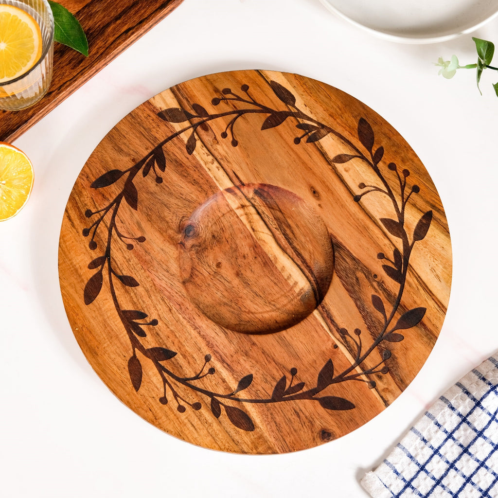 Chips And Dip Fusion Wooden Serving Platter With Steel Bowl 30cm