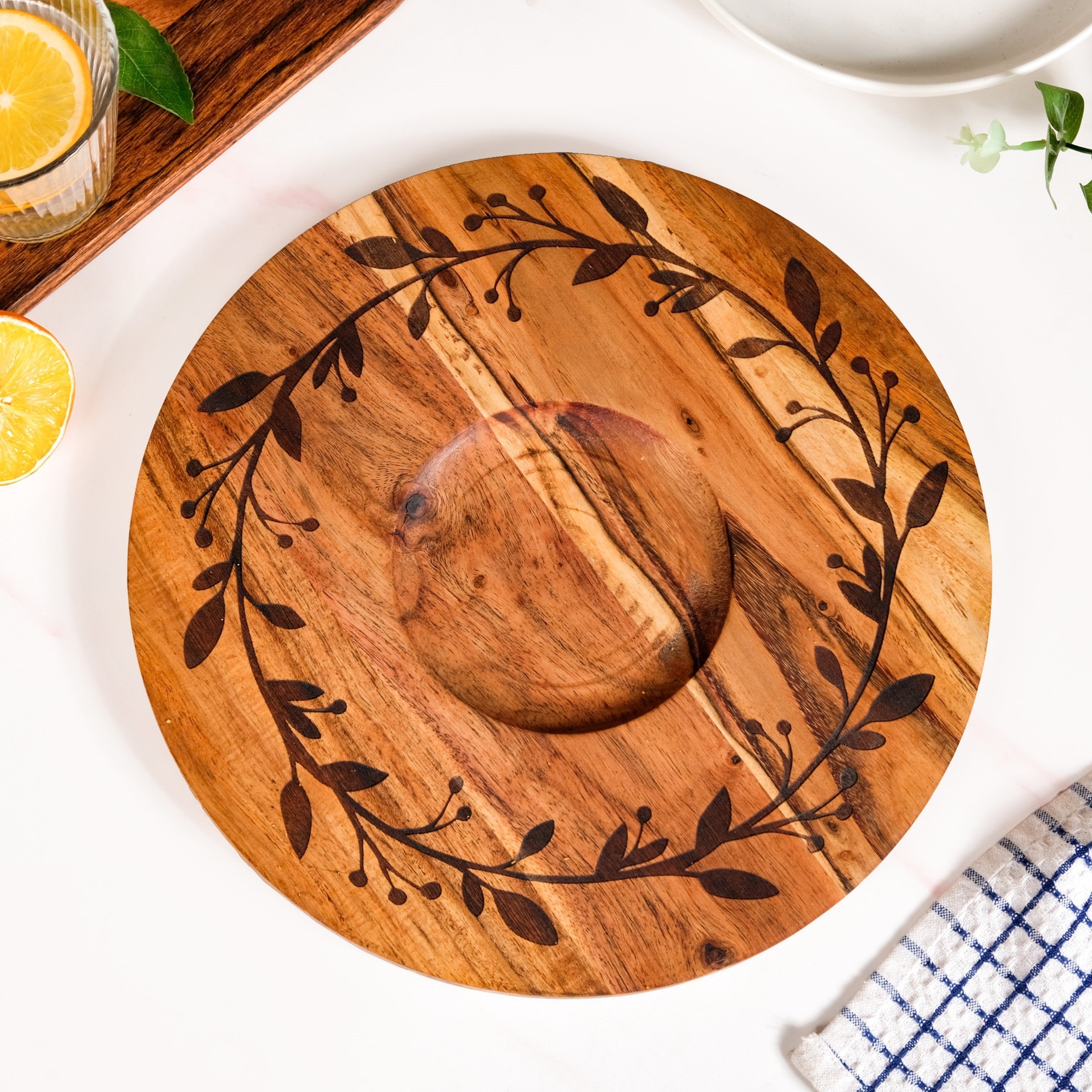 Chips And Dip Fusion Wooden Serving Platter With Steel Bowl 30cm