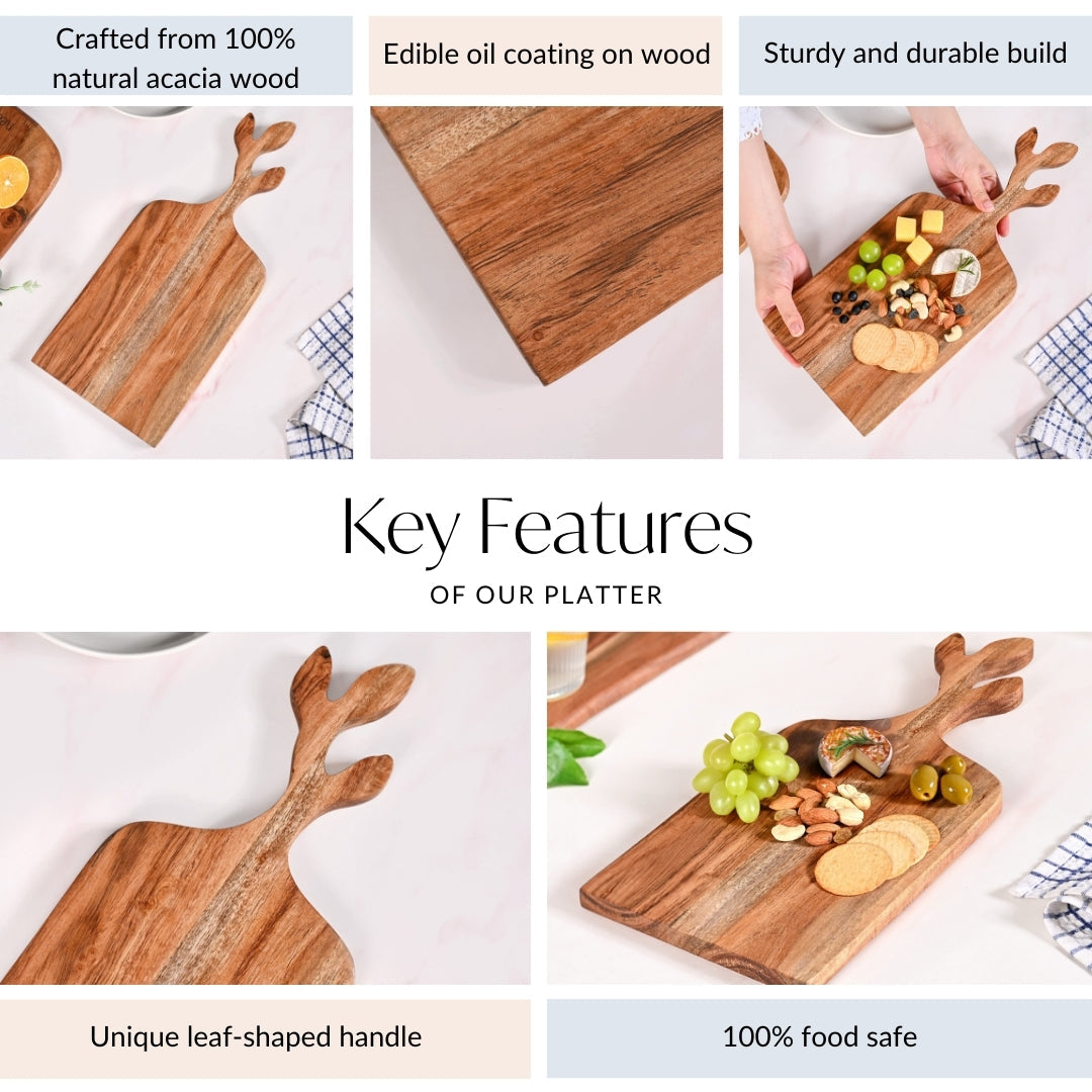 Leaf Handle Acacia Serving And Chopping Board 42x8cm