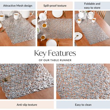 Modern Laser Cut Style Silver Table Runner Silver 92x35cm