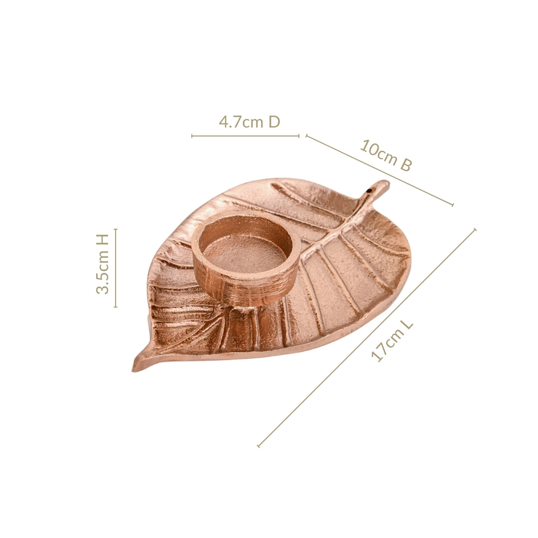 Luxe Metal Leaf Tealight And Incense Holder Set Of 2 In Festive Gift Box