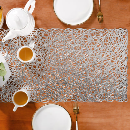 Modern Laser Cut Style Silver Table Runner Silver 92x35cm