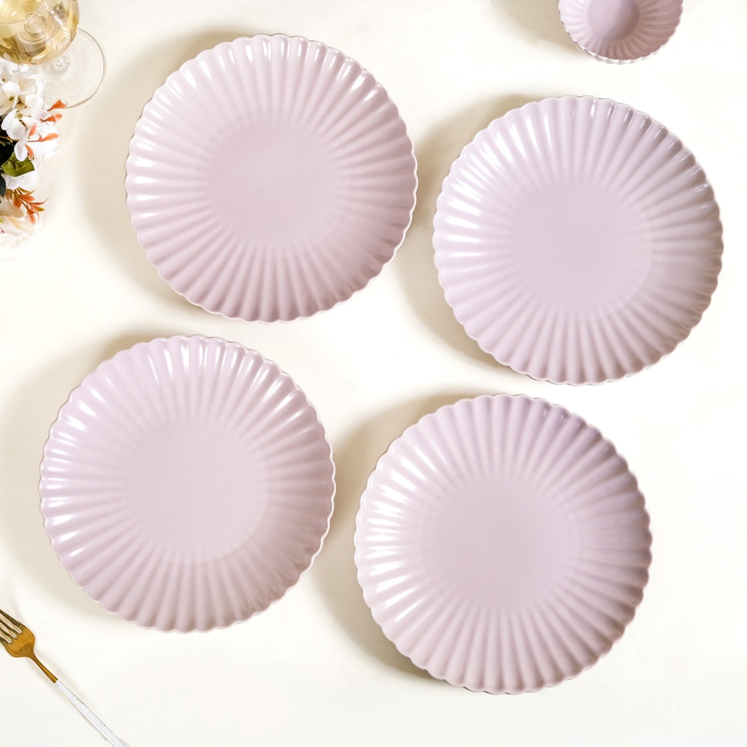 Ceramic Dinner Plates Lilac Scallop Set Of 4 10 Inch