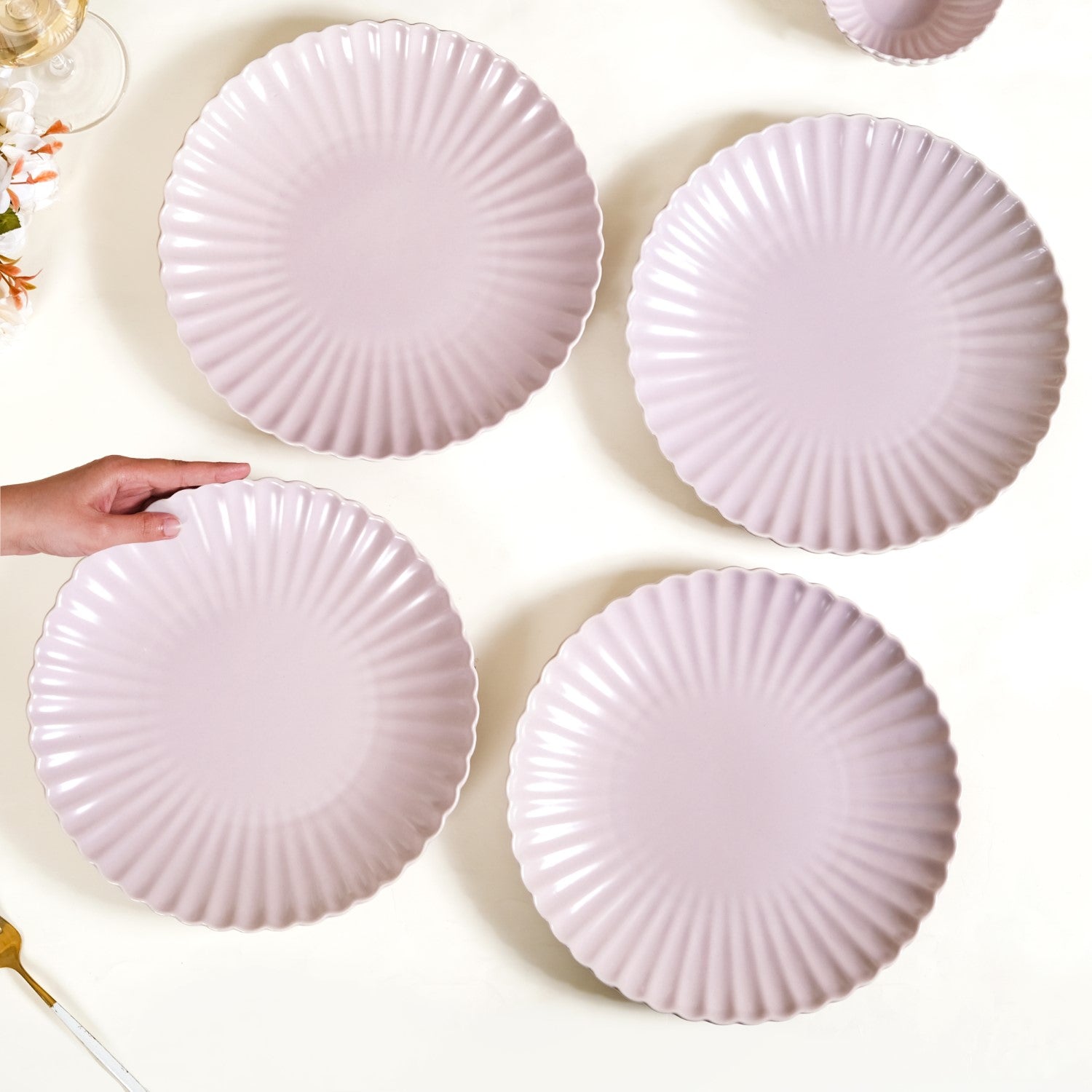 Ceramic Dinner Plates Lilac Scallop Set Of 4 10 Inch
