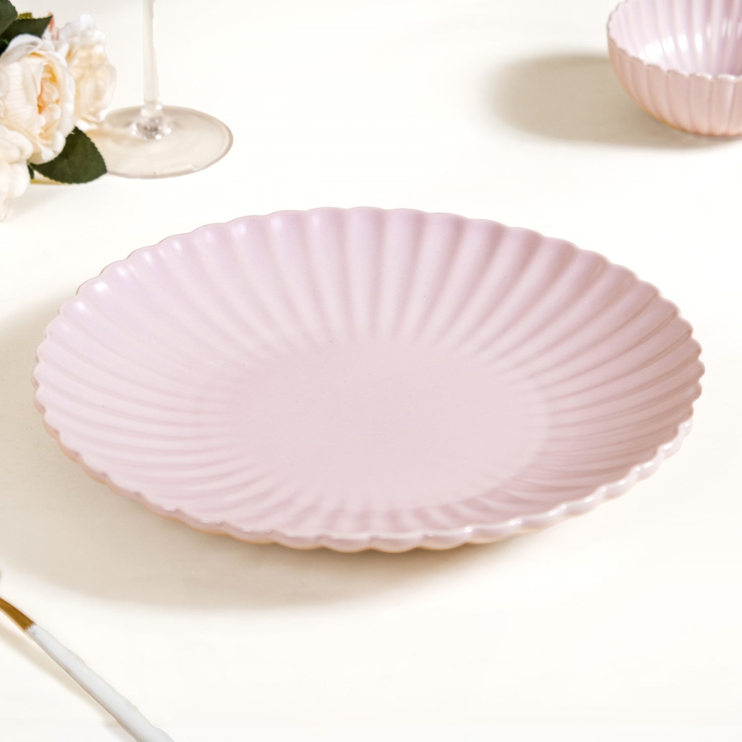 Ceramic Dinner Plates Lilac Scallop Set Of 4 10 Inch