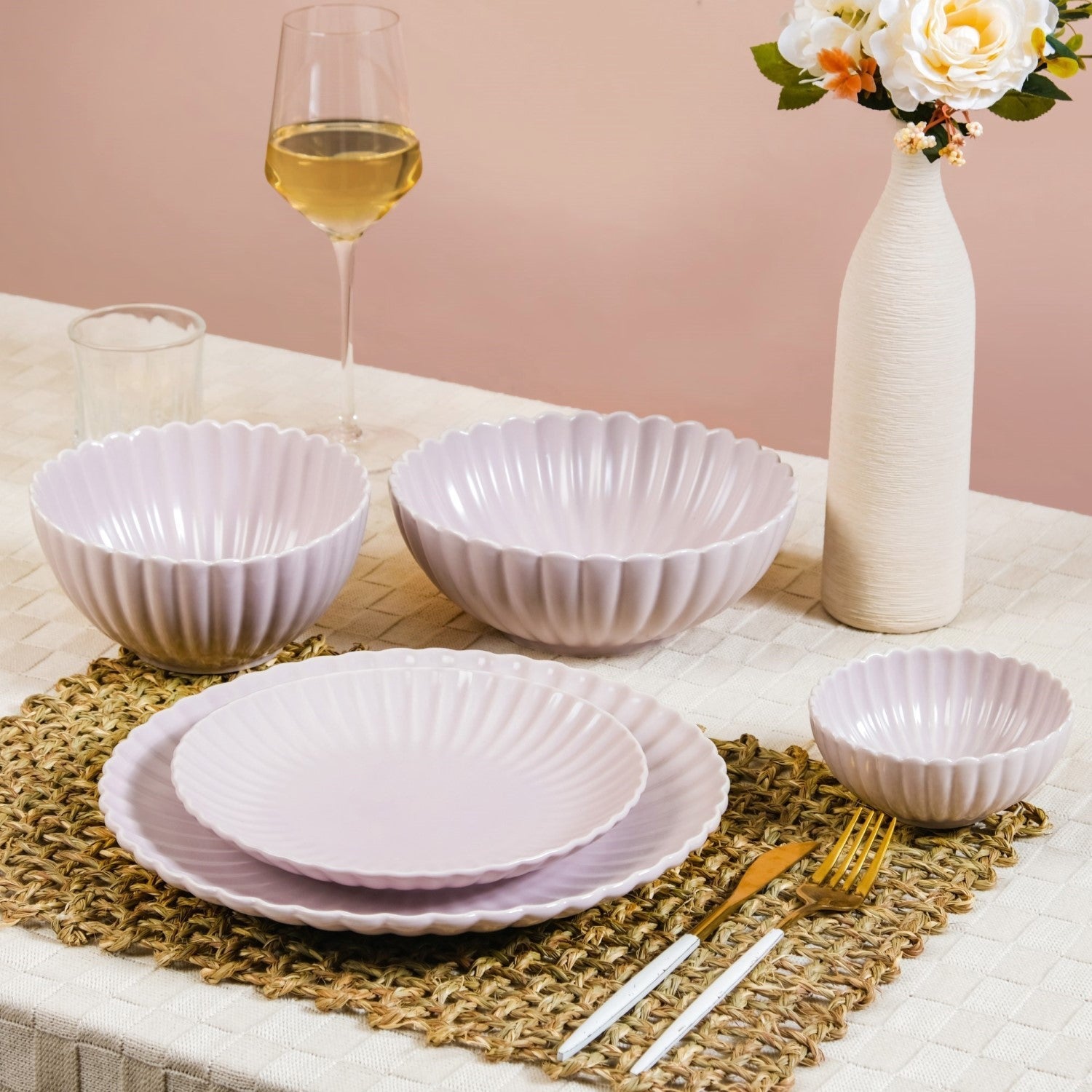 Ceramic Dinner Plates Lilac Scallop Set Of 4 10 Inch