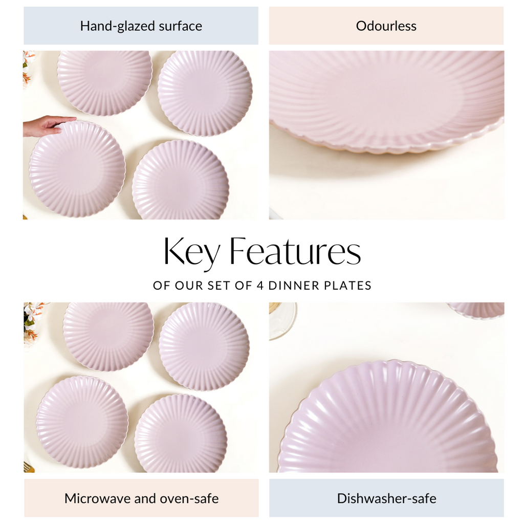 Ceramic Dinner Plates Lilac Scallop Set Of 4 10 Inch