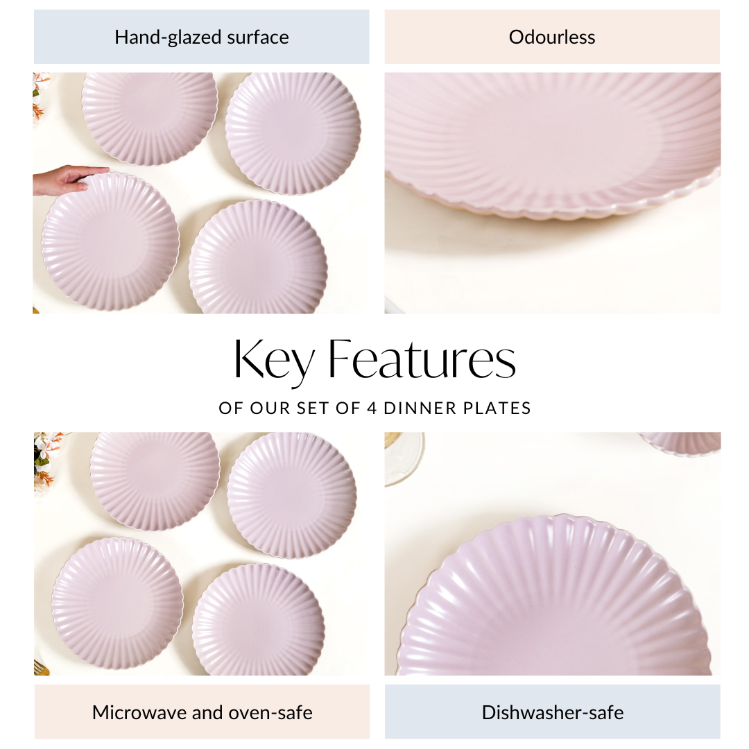 Ceramic Dinner Plates Lilac Scallop Set Of 4 10 Inch
