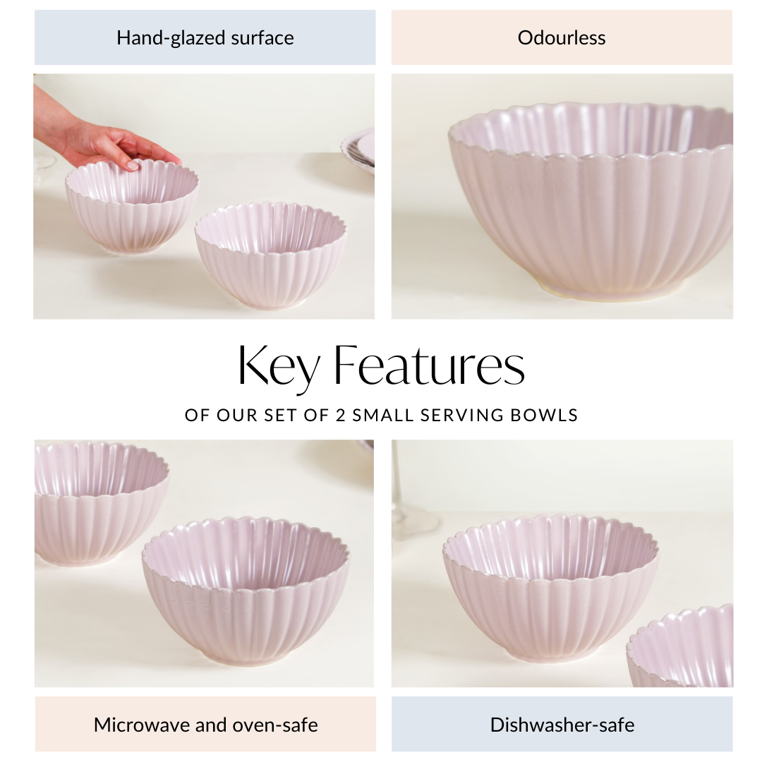 Lilac Scallop Serving Bowls Set Of 2 Small 800ml