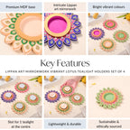 Lippan Art Mirrorwork Vibrant Flower Tealight Holders Set Of 4