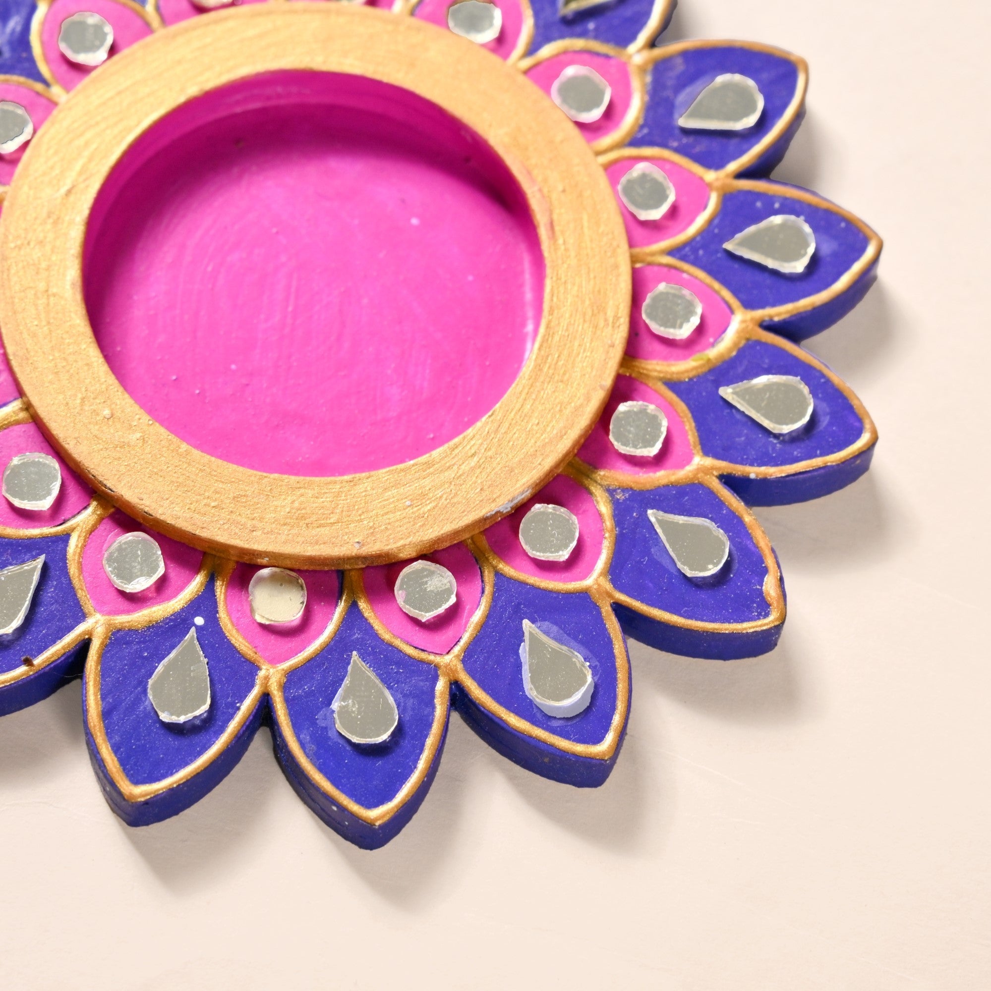 Lippan Art Mirrorwork Vibrant Flower Tealight Holders Set Of 4