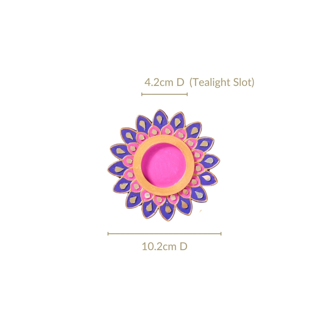 Lippan Art Mirrorwork Vibrant Flower Tealight Holders Set Of 4