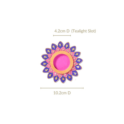 Lippan Art Mirrorwork Vibrant Flower Tealight Holders Set Of 4