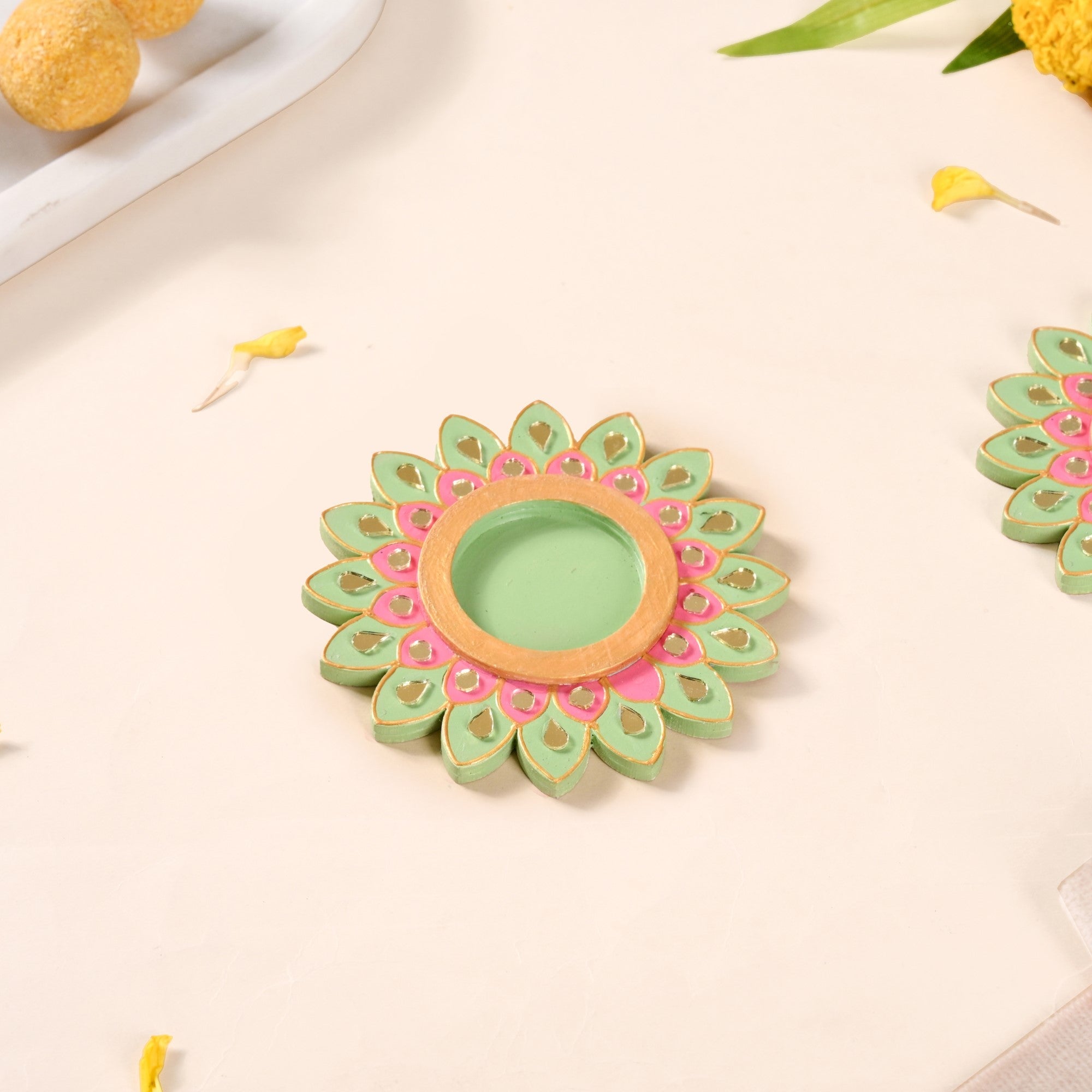 Lippan Art Mirrorwork Vibrant Flower Tealight Holders Set Of 4