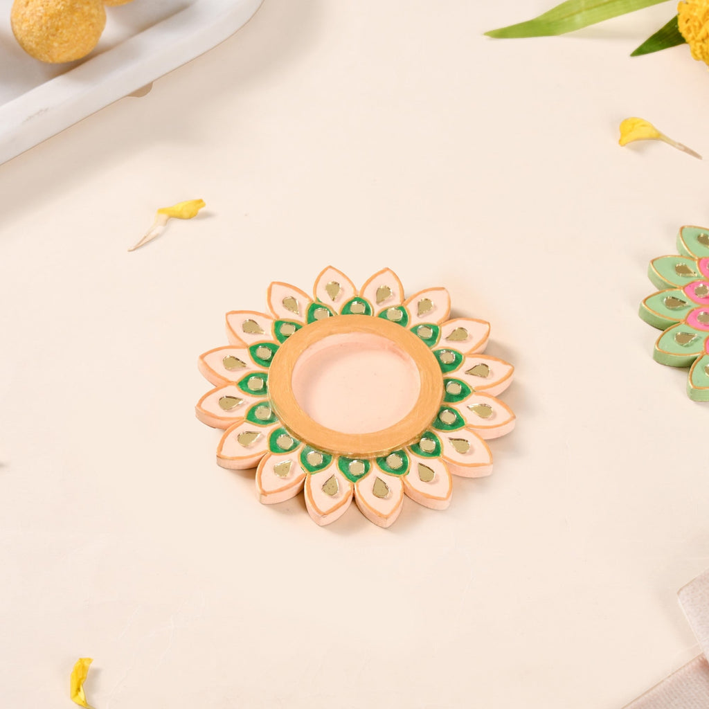 Lippan Art Mirrorwork Vibrant Flower Tealight Holders Set Of 4