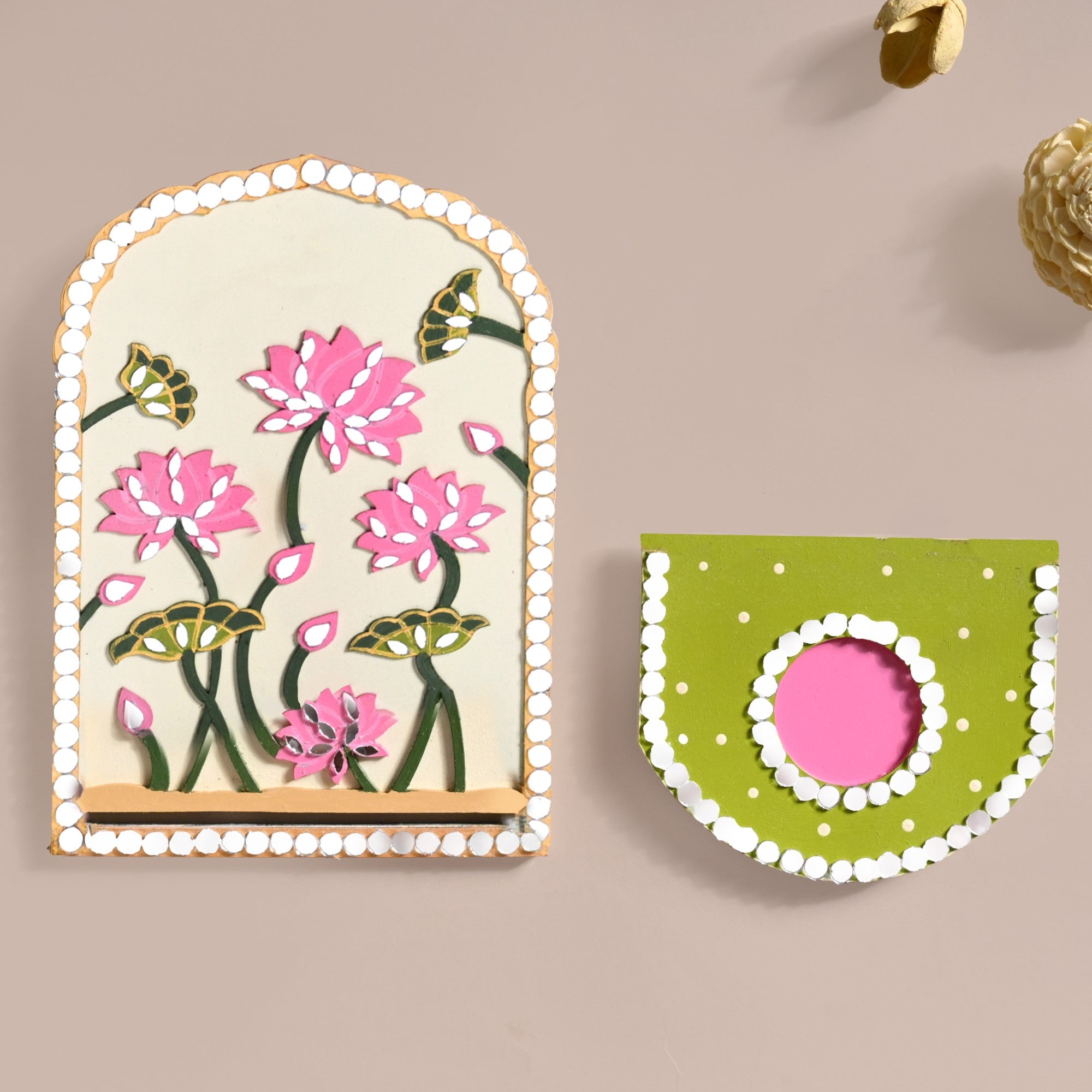 Lippan Wall Tealight Candle Holder With Mirror Work Set Of 2