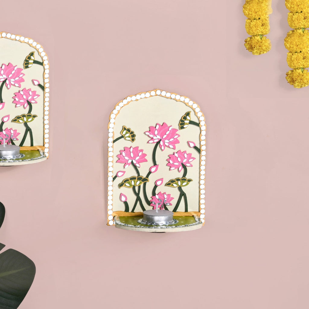 Lippan Wall Tealight Candle Holder With Mirror Work Set Of 2