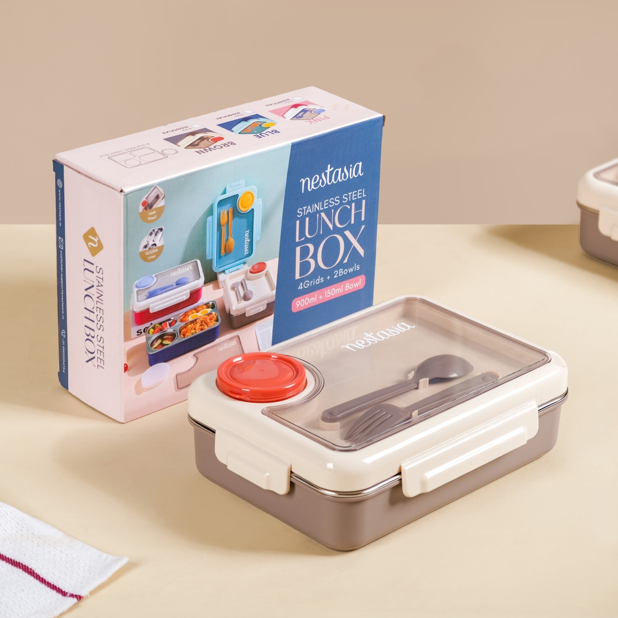 Bento Beige Stainless Steel Insulated Lunch Box For Work 950ml