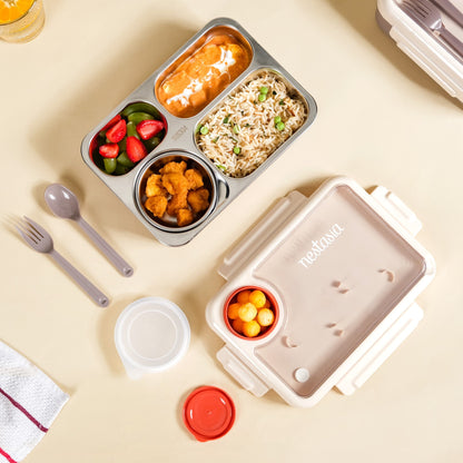 Bento Beige Stainless Steel Insulated Lunch Box For Work 950ml