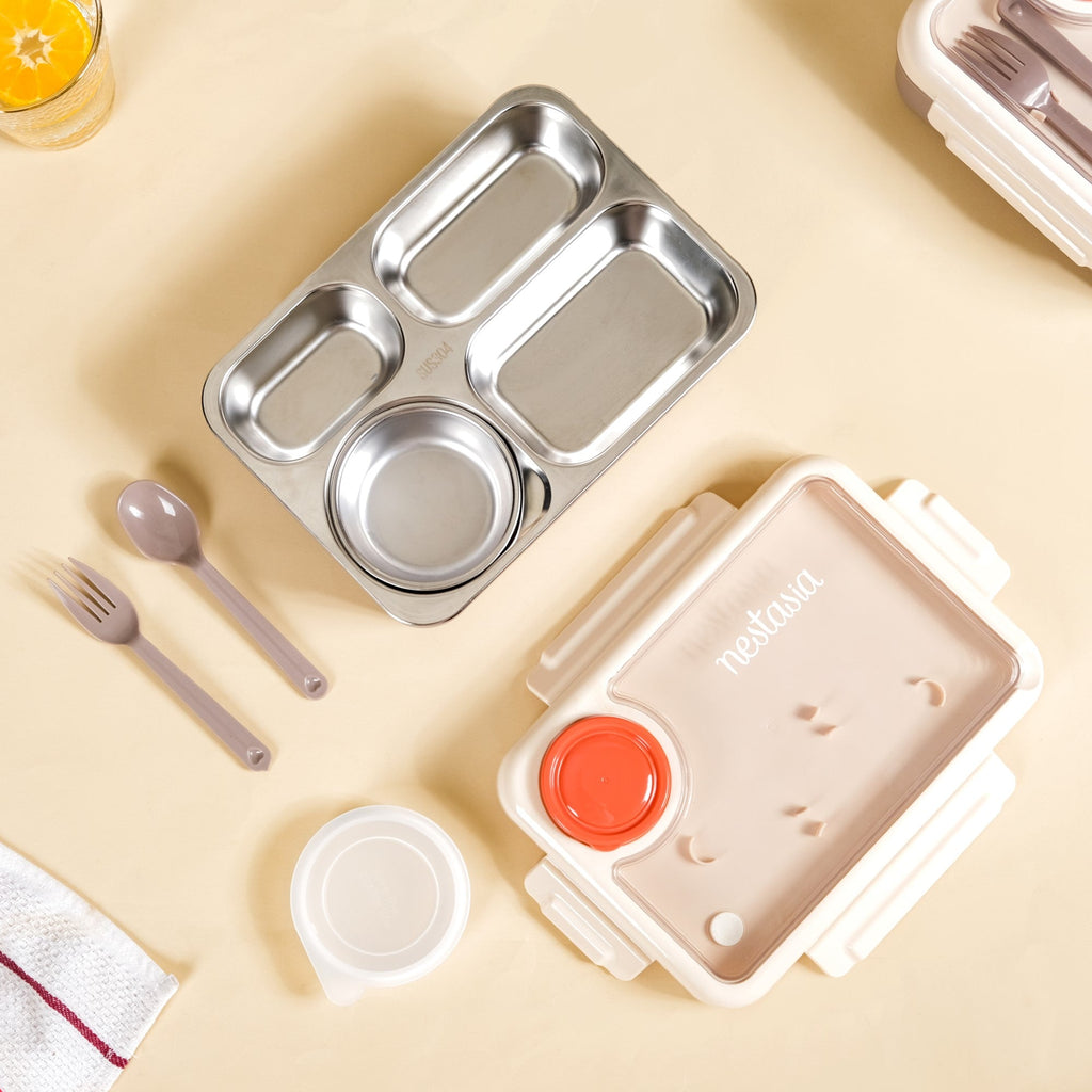 Bento Beige Stainless Steel Insulated Lunch Box For Work 950ml
