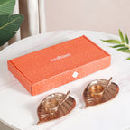 Luxe Metal Leaf Tealight And Incense Holder Set Of 2 In Festive Gift Box